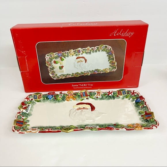 Holiday Home Accents Santa “Tid Bit” Tray Hand Painted Earthenware - Picture 1 of 7